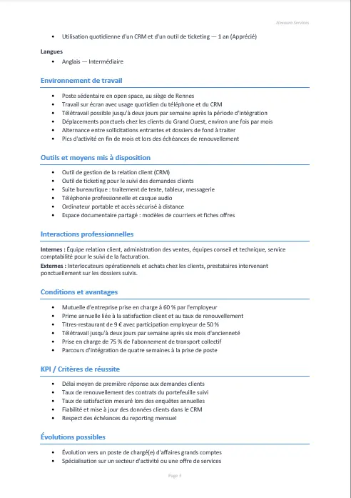 Page 3 du même document Word : les compétences attendues et l’environnement de travail.